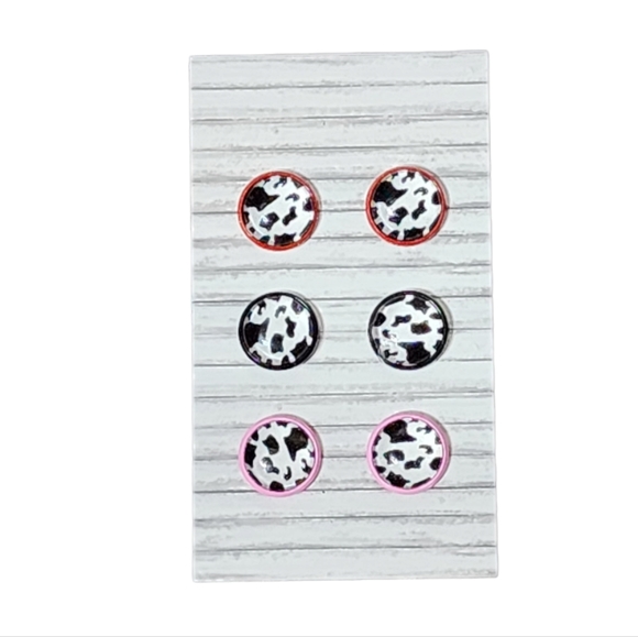 3 Pack Cow Print Stud Earrings - Picture 1 of 1